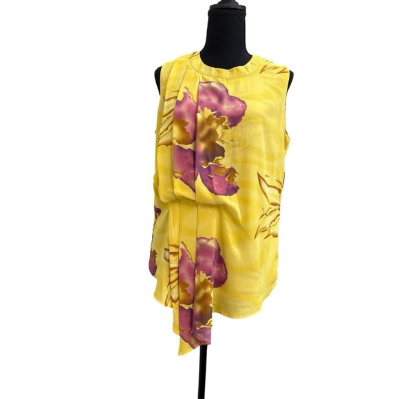 English Laundry Women Yellow Sleeveless Floral Blouse M - Picture 1 of 5